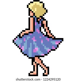 vector pixel art girl dress back isolated cartoon