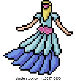 vector pixel art girl dress isolated cartoon