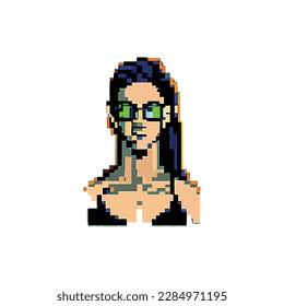 dibujo animado aislado de chica de píxel vectorial, símbolo de icono de ilustración vectorial