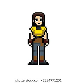 vector pixel art girl isolated cartoon, vector illustration icon symbol