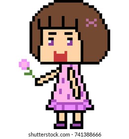 vector pixel art girl isolated