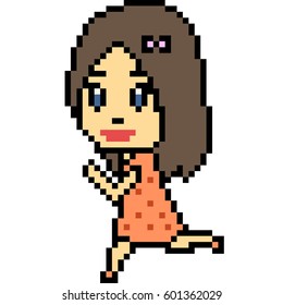 vector pixel art girl run