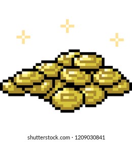 vector pixel art gold coin isolated cartoon