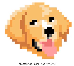 vector pixel art Golden Retriever dog isolated on white background.