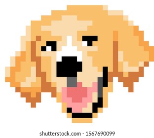 vector pixel art Golden Retriever dog isolated on white background.