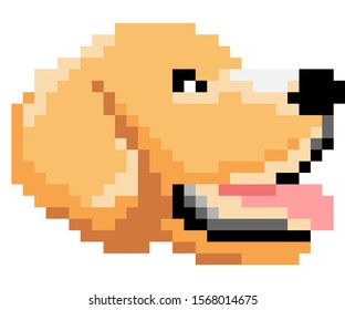 vector pixel art Golden Retriever face dog isolated on white background.