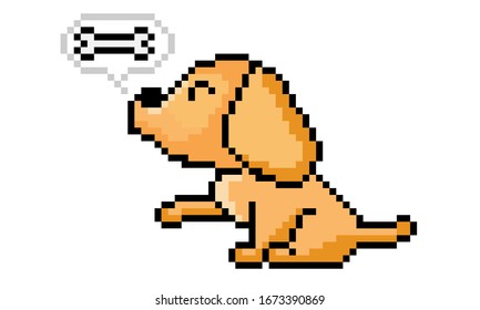 vector pixel art Golden Retriever dog isolated on white background.