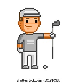 Vector pixel art golfer. Golf symbol on white background.