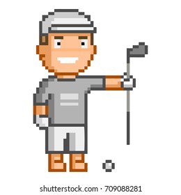 Vector pixel art golfer. Golf symbol on white background.