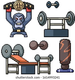 vector pixel art gorilla strong isolated set