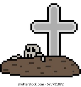 vector pixel art grave isolated