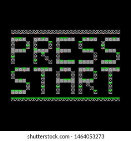Vector pixel art green press start sign for game app web and advertise