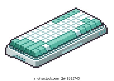 Vector pixel art of green and white computer or laptop keyboard for typing, gaming or browsing for element, game, icon, sticker