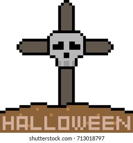 vector pixel art halloween graveyard isolated