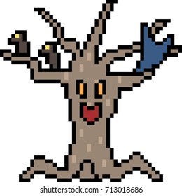 vector pixel art halloween tree isolated