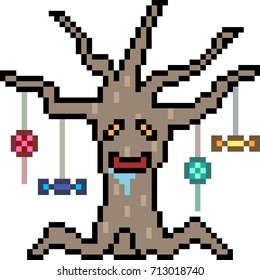 vector pixel art halloween tree isolated