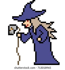 vector pixel art halloween witch isolated
