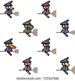 vector pixel art halloween witch isolated