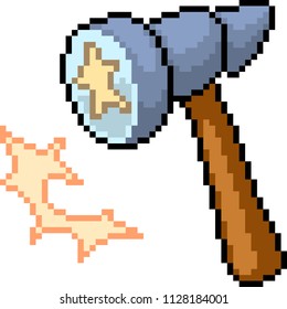 vector pixel art hammer isolated cartoon