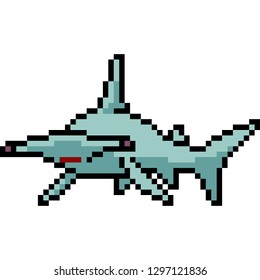 vector pixel art hammerhead shark isolated cartoon