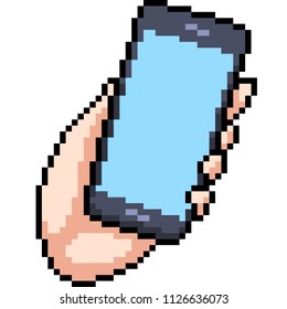 Vector Pixel Art Hand Cell Phone Isolated Cartoon