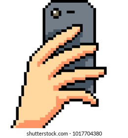 Vector Pixel Art Hand Hold Phone Isolated