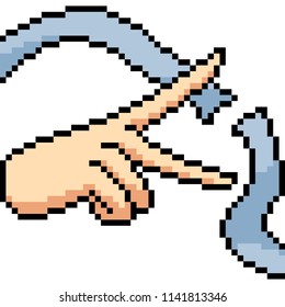 vector pixel art hand scissor cut ribbon isolated cartoon