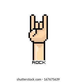 vector pixel art hand sign rock n roll music