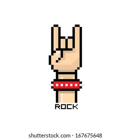 Vector Pixel Art Hand Sign Rock N Roll Music