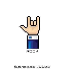 vector pixel art hand sign rock n roll music