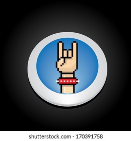 vector pixel art hand sign rock n roll music button