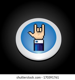 vector pixel art hand sign rock n roll music button