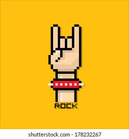 Vector Pixel Art Hand Sign Rock N Roll Music