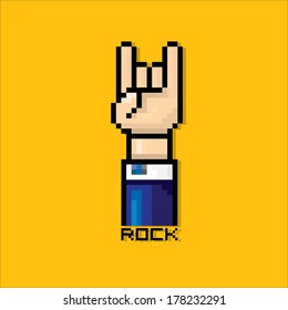 vector pixel art hand sign rock n roll music