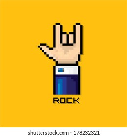 vector pixel art hand sign rock n roll music
