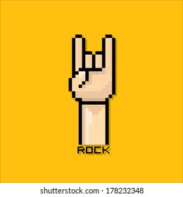 vector pixel art hand sign rock n roll music