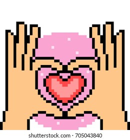 vector pixel art hand sign love isolated