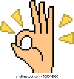 vector pixel art hand sign alright isolated