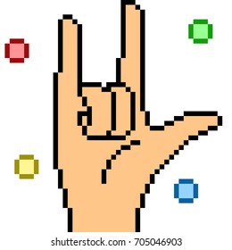vector pixel art hand sign rock isolated