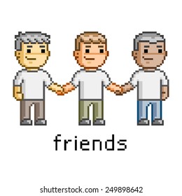 Vector pixel art happy friends