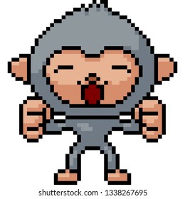 vector pixel art happy monkey isolated cartoon