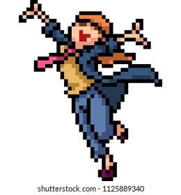 vector pixel art happy woman isolated cartoon