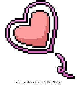 vector pixel art heart balloon isolated cartoon