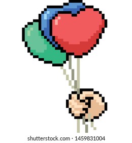 vector pixel art heart balloon isolated cartoon