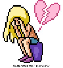 vector pixel art heart break isolated cartoon