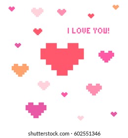 Vector pixel art heart card background template

