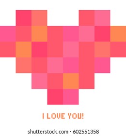 Vector pixel art heart card background template

