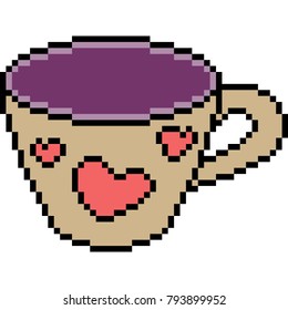 vector pixel art heart cup isolated