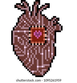 vector pixel art heart electronic isolated cartoon