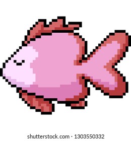 vector pixel art heart fish isolated cartoon